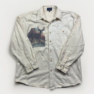 VTG Santex Outdoor Buck Deer Bow Hunting Long Sleeve Button Shirt XL Off-White